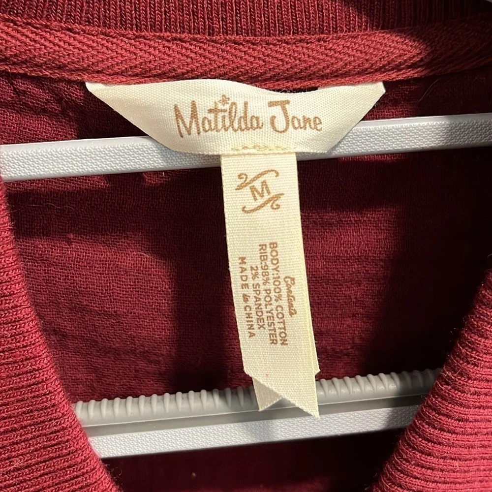 Matilda Jane Jacket Crimson Burgundy Lightweight Zipper Gauze NWOT